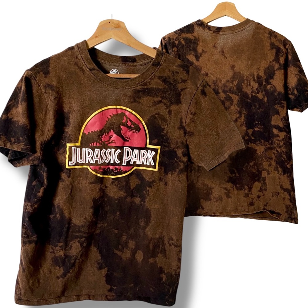 Custom Bleached Jurassic Park Graphic T-Shirt-Mens Medium or Womens Large